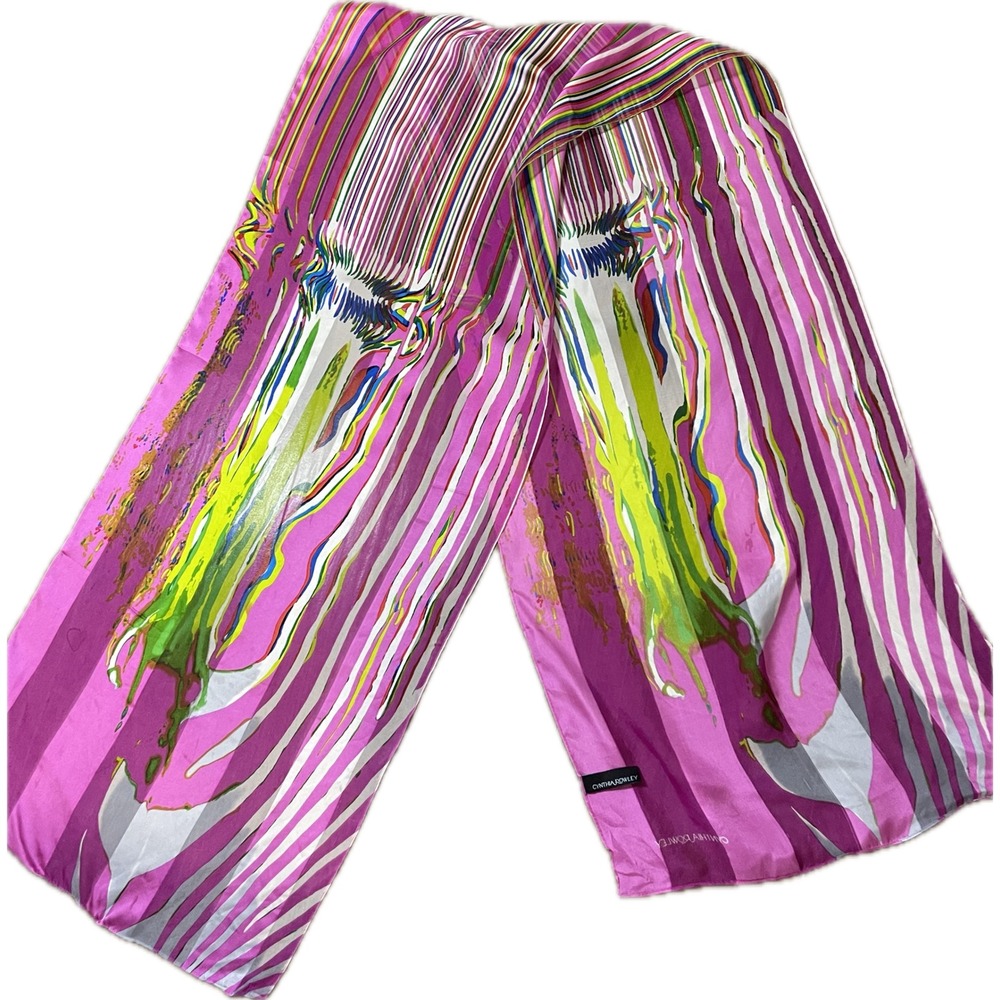 Cynthia Rowley Pink Abstract Stripe Oblong Scarf Lightweight Graphic Accessory